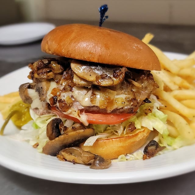Mushroom Swiss Burger.