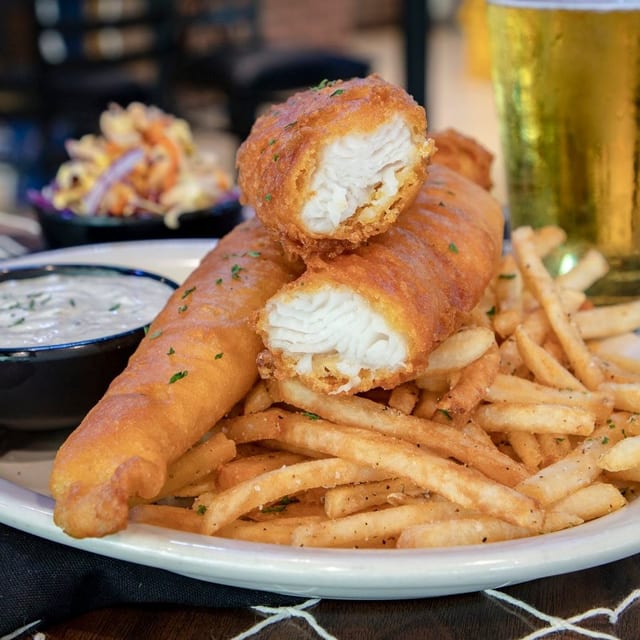 Kona Fire Rock Beer Battered Fish & Chips.