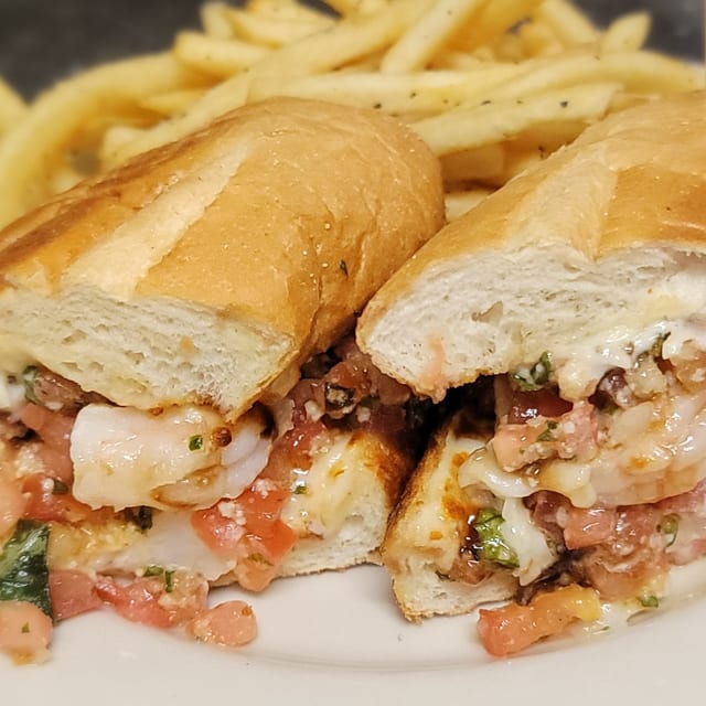 Toasted Shrimp Caprese Sandwich.